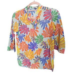 J.McLaughlin Girls Size 12 Colorful Floral Print 3/4 Sleeve Top